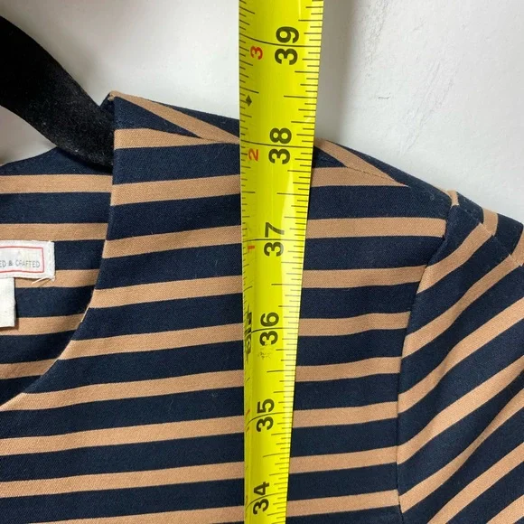GAP Dress Women 0 Tan Black 3/4 Sleeves Zip Party Holiday Pockets Preppy Striped - Picture 15 of 15